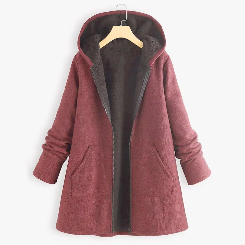 Plus veľkosť plyšovej podšívky Dámske dámske kapucňu nadmerne nadmerne fleece teplé kapucňu zips kardigan bunda
