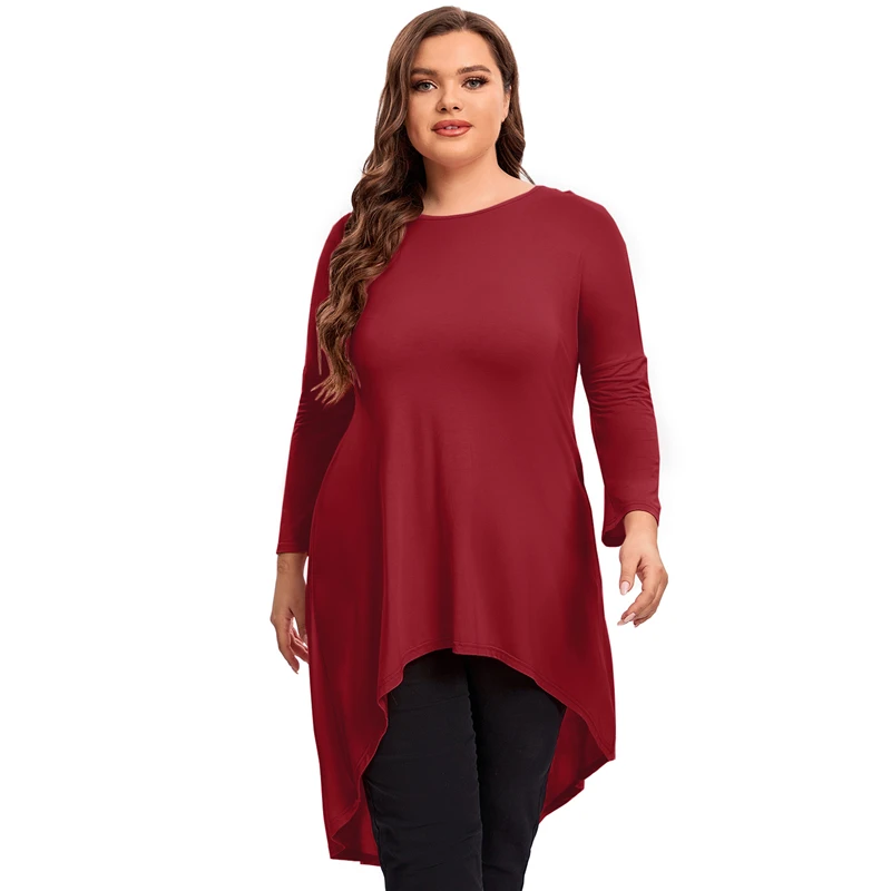 Plus veľkosť s dlhým rukávom Elegantné jarné jesenné tonické vrcholy Ženy Long Hi Long Fit erolica Swing Blúzka Veľká veľkosť voľný tričko 6xl 7xl