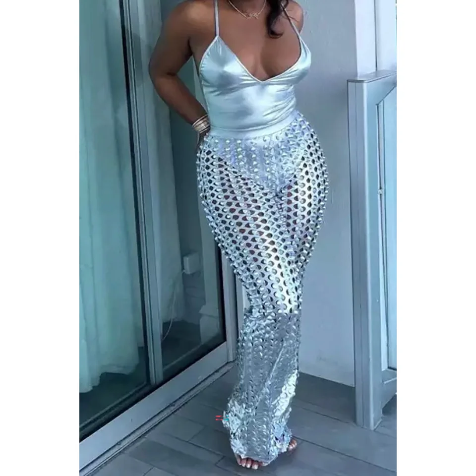 Plus veľkosť strieborného festivalu Metallic Dutho bez rukávov s dvoma kusmi nohavičky