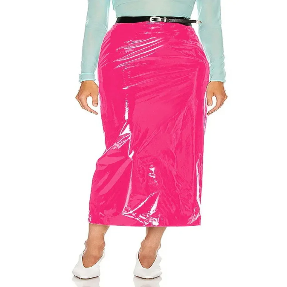 Plus veľkosť vysoký pás Rovná sukňa spandex pvc kožená dámska kolena dĺžka ceruzky sukne Príležitostné základné sukne Denné oblečenie