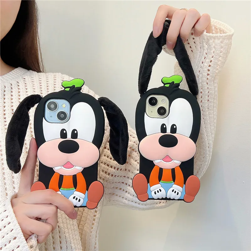 Plush Doll Ear Disney Goofy Puzdro pre iPhone 13 14 15 16 Pro Max pre iPhone15Pro/16Pro/14Pro Soft Silicone Cover