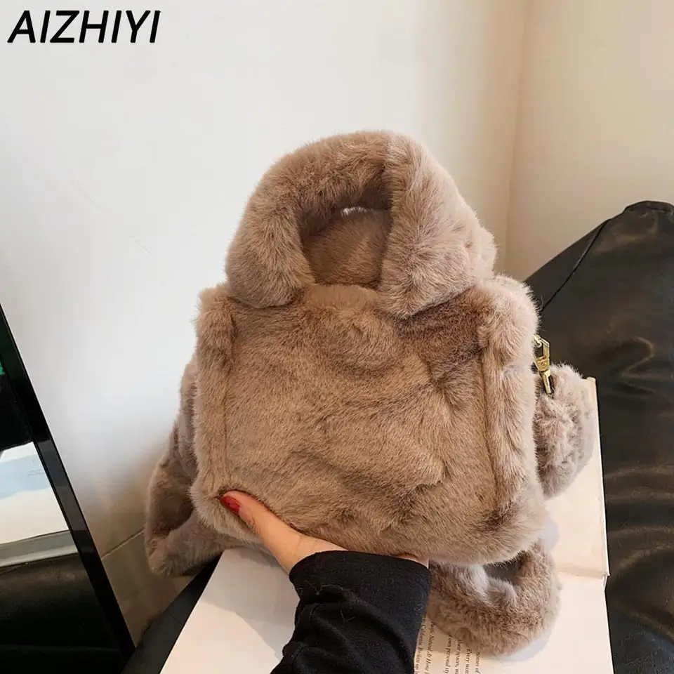 Plush ramenné taška pre ženy pre ženy magnetické uzavretie Fluffy kabelka kabelka faux kožušinové tašky