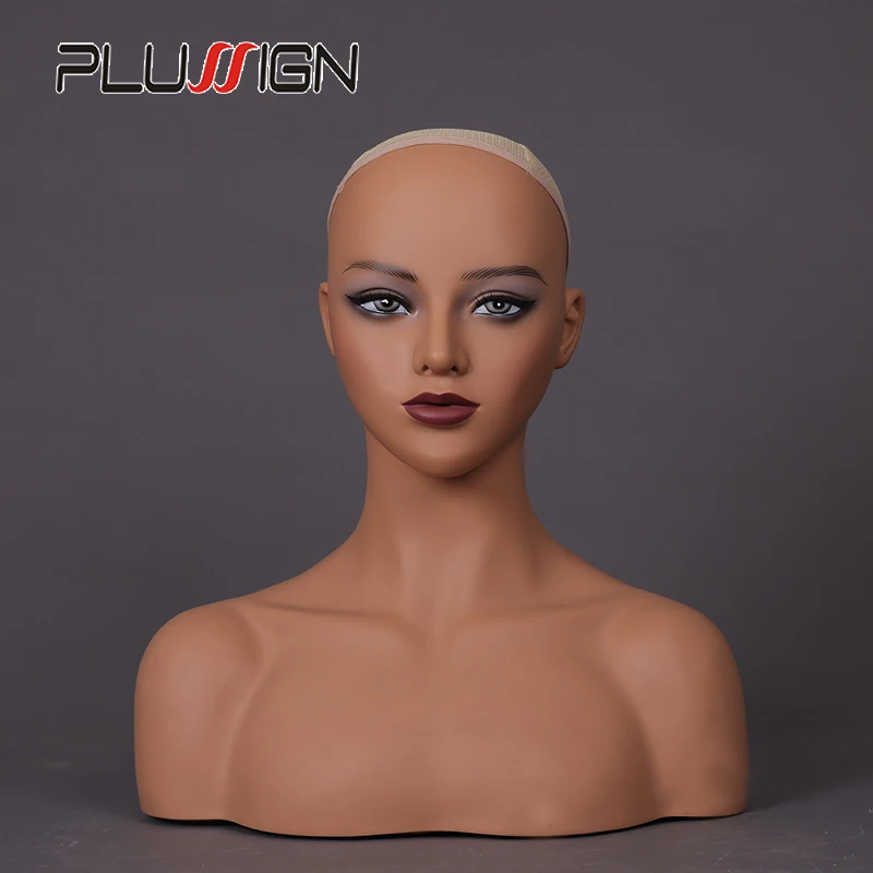 Plussign Mannequin hlava pre parochňu realistická modelka hlavy s očnými tieňmi tmavohnedou pokožkou manekýnový figurín Parochňa Parochňu figurína pre parochňu