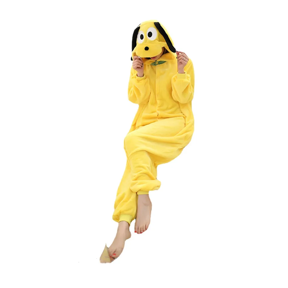 Pluto jednotlivé kigurumi zvierací pyžamy unisex dospelí flanel s kapucňou kombinézy zipsom spánok anime party cosplay