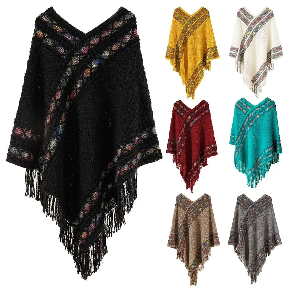 Plyšová zimná teplá mongolská ponho etnická imitácia Imitácia Cashmere pletacie zábaly pletené mysle ženy móda