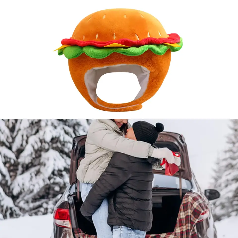 Plyšový klobúk karikatúra hamburger cosplay vtipná hlava pre mužov pre mužov Photo prop party klobúk na dovolenku maškarádu loptu halloween