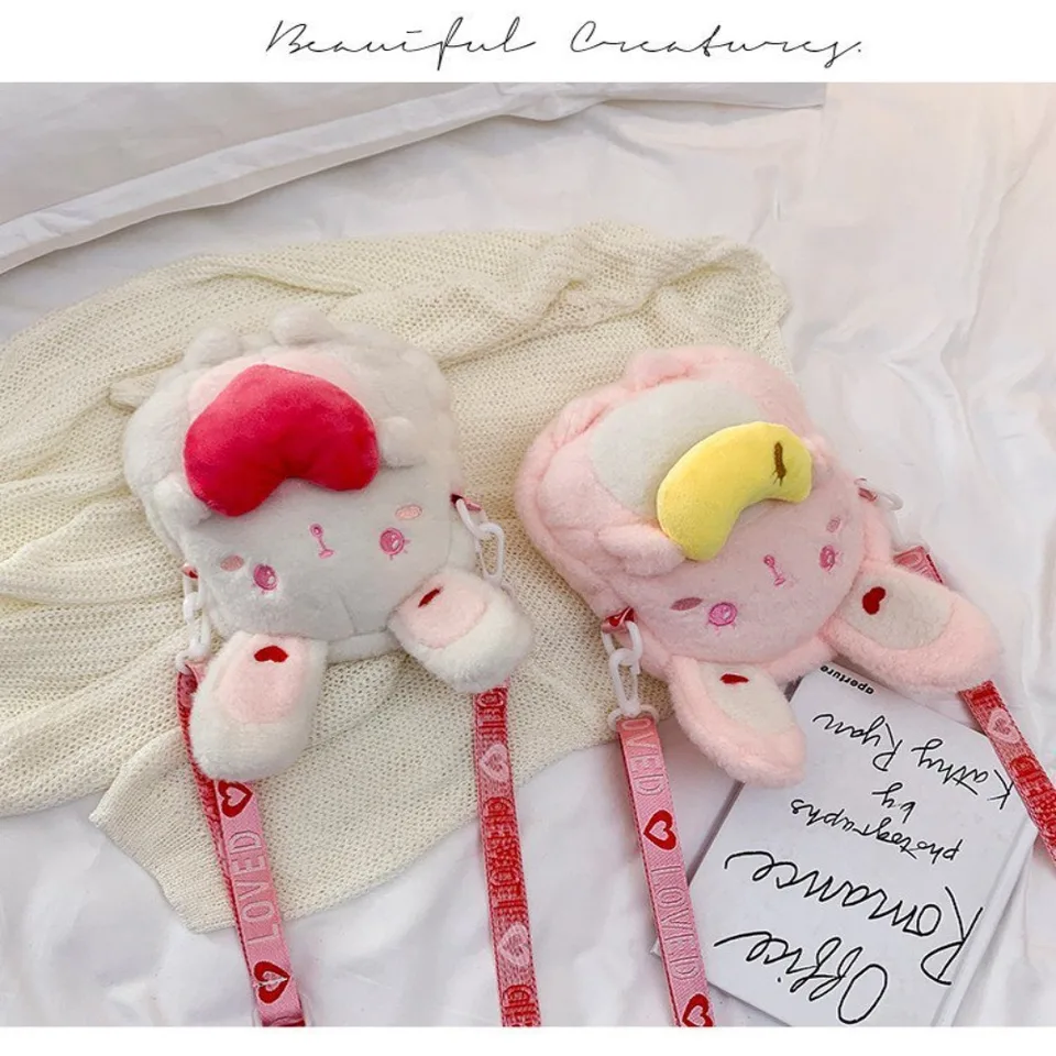 Plyšový plyšový králičie krížové vrecko Plyš s kožušinami kawaii Dievčatá kawaii krížové tašky mäkké cukrovinky karikatúra králiky Messenger Bag Bag