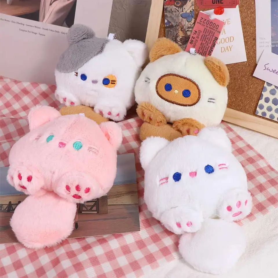 Plyšový plyšový mačkový kľúče pp bavlnu so zvukom plusk mačací plyšový keyring pichľajúci koreanský štýl plyšová mačka bábika prívesok prívesok prívesok