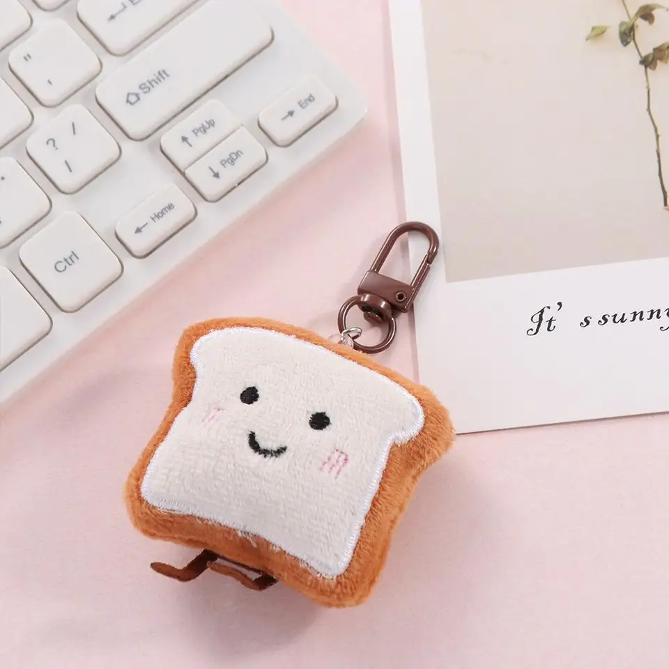 Plyšový reťazec kľúča toast chlieb plyšový chlieb Klápeľ kúzlo kľúče roztomilé kľúče retiazka karikatúra kawaii chlieb Keyring