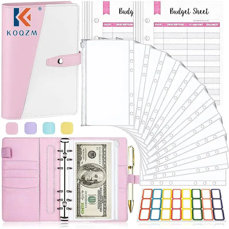 Plánovač rozpočtu A6 PU kožený notebook Binder Organizátor Cash obálky peňaženka spojivo kryt spojivo vreckej