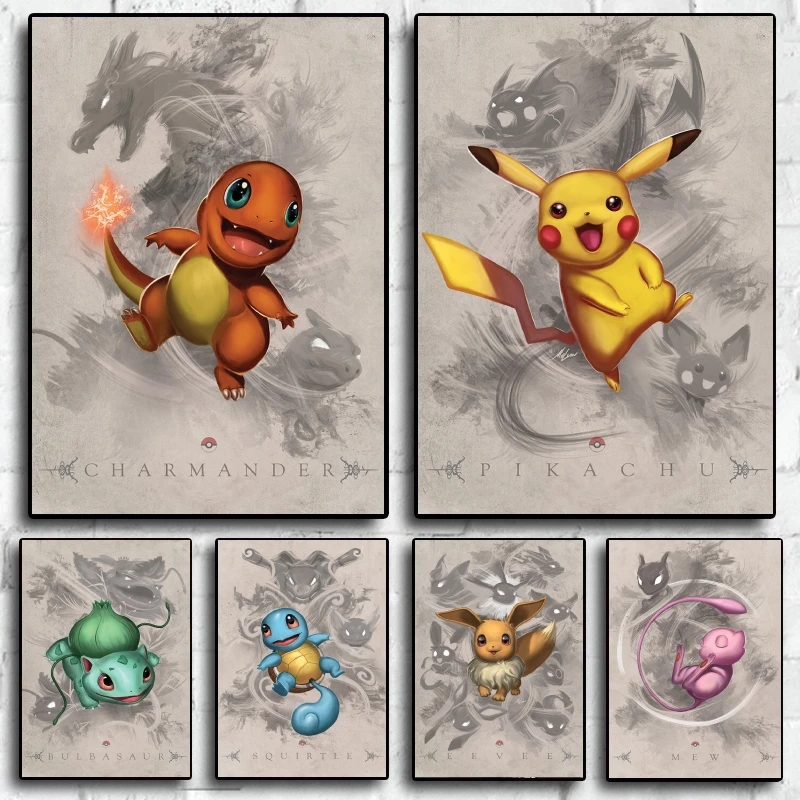 Plátno tlač Pokemon Eevee Charmander Domov Obrázok Estetický plagát Darče