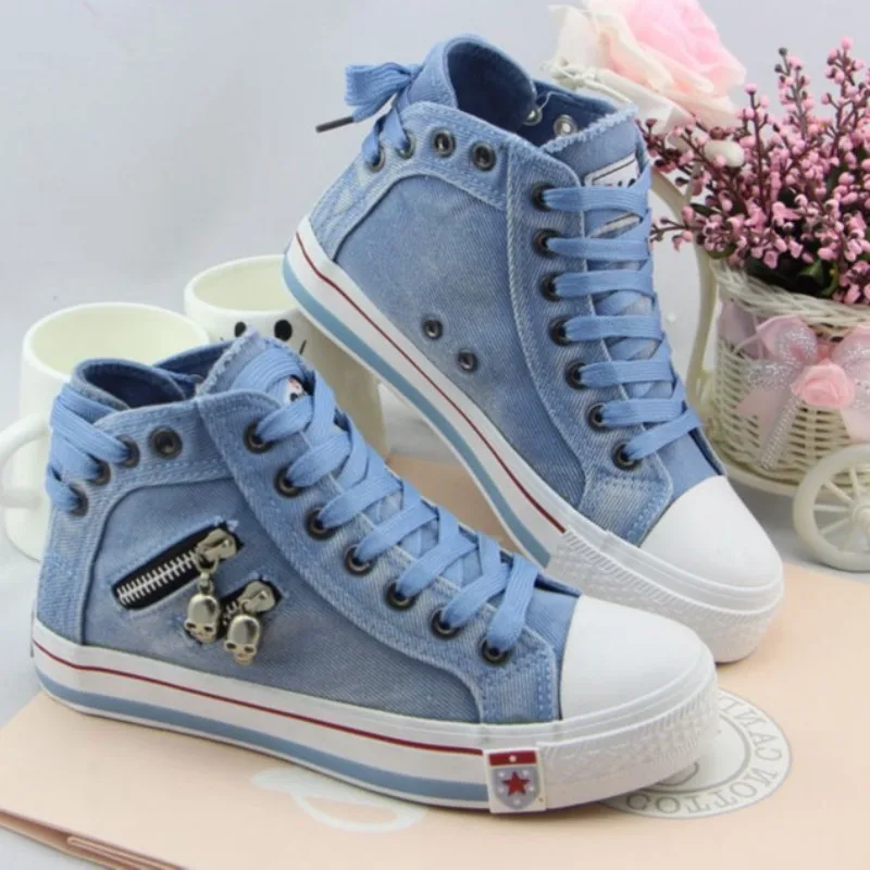 Plátno topánky dámske kovboj High Top Casual 2025 Spring Autumn Retro veľkú dosku topánky pre ženy šnurované vulkanizované topánky