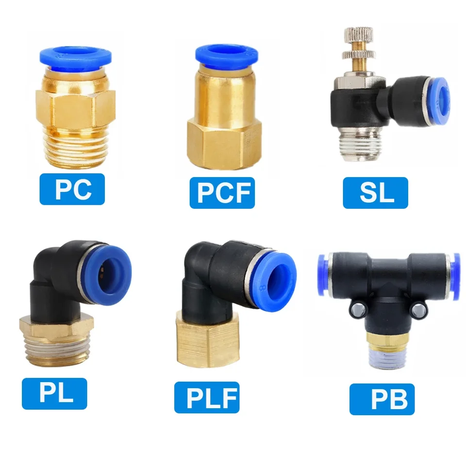 Pneumatický vzduchový konektor PC PCF/PL/PLF 4 mm 6mm 8 mm vlákno 1/8 1/4 3/8 1/2 hadicového tvarovania potrubia rýchle konektory
