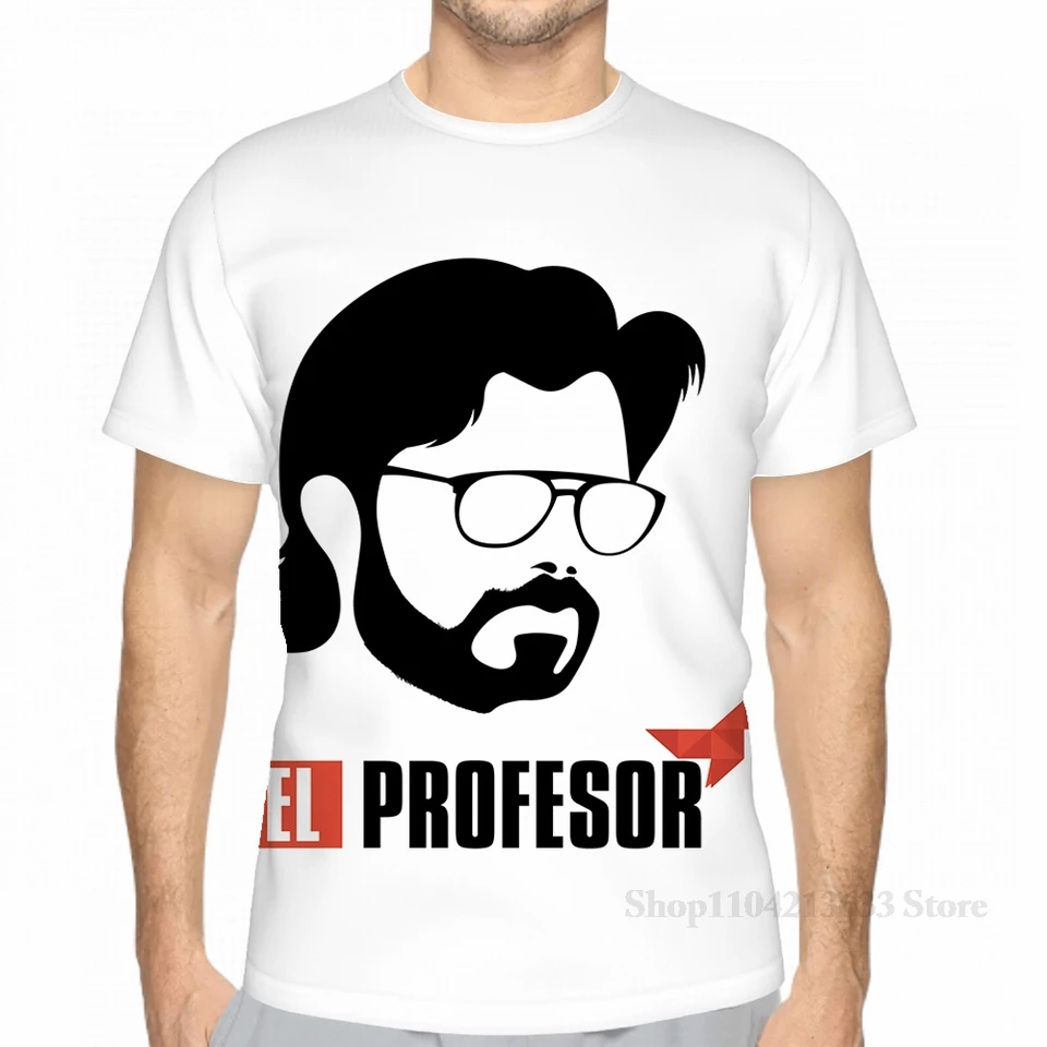 Po celom tlačení El Profesor (Money Heist) Muži Tričko Dámske módne dievča Tričko chlapci Tops Tops Tops Tops krátke rukávy tričká s krátkym rukávom