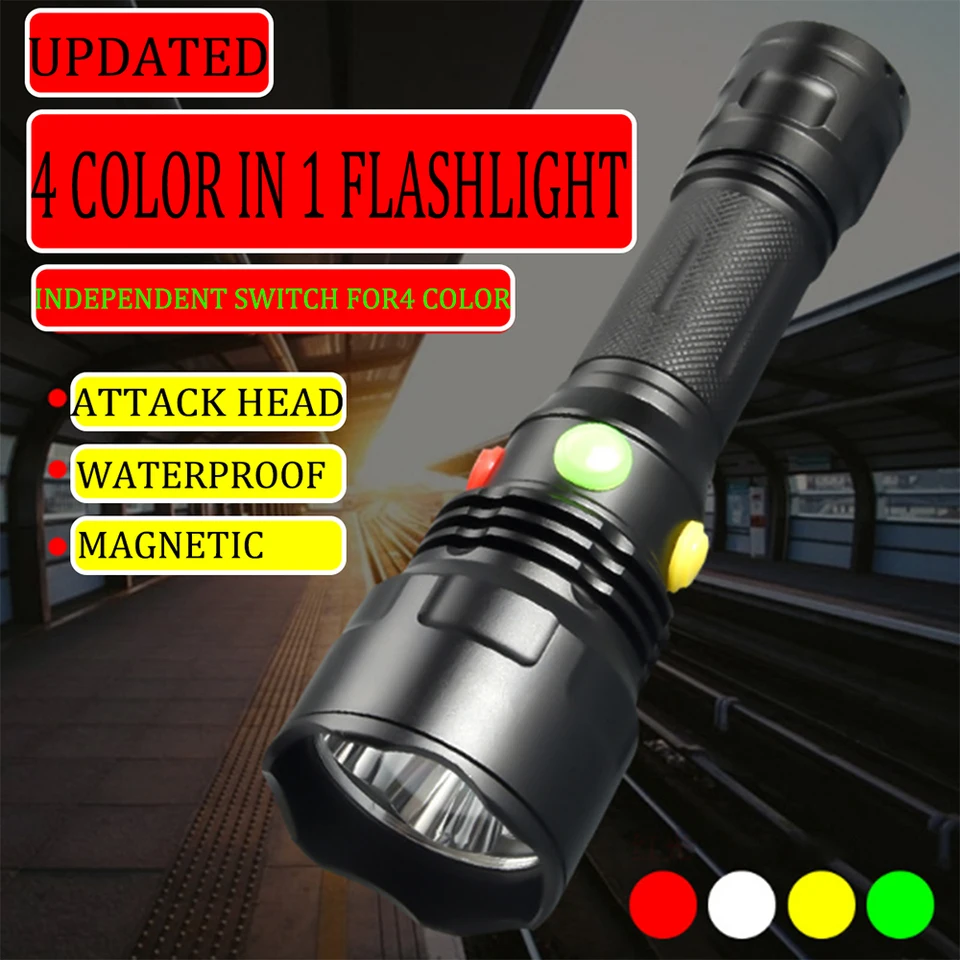 Pocketman LED železničné signálne svetlo baterka červená/biela/žltá/zelená svetlo LED baterka Hliadka baterka vodotesná baterka