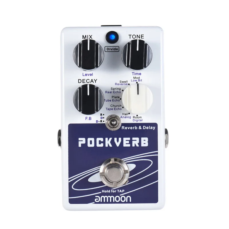Pockverb reverb a oneskorenie gitarový efekt pedál 7 Reverb Effects + 7 oneskorené efekty s funkciou Tap Tempo True bypass