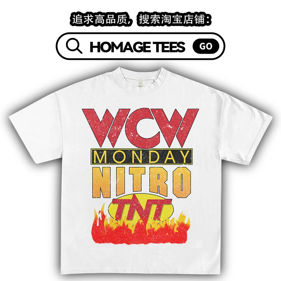Pocta Tees wcw pondelok nitro wrestling show TNT American Vintage Print Heavy Krátke rukávy Tričko vysokej kvality luxusnej značky