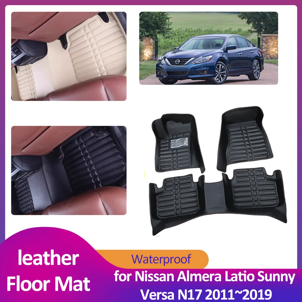 Podlahová podlaha pre Nissan Almera Latio Sunny Versa N17 2011 ~ 2019 Vodotesná kožená noha vložka koberec koberec Cyt Cover Accessorie