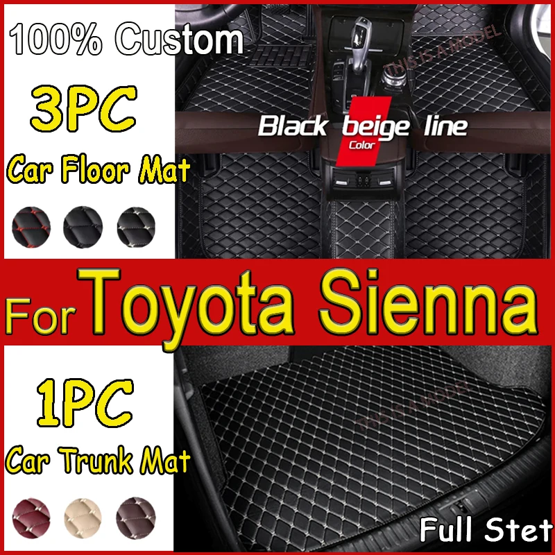 Podlahové podlahy pre Toyota Sienna （Sedem sedadiel） 2005 2006 2007 2008 Custom Auto Foots Pads Automobil koberce doplnky
