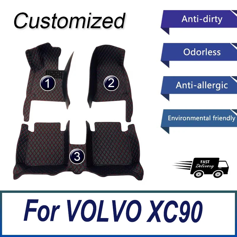 Podlahové podlahy pre Volvo XC90 (päť sedadiel) 2015 2016 2017 2018 2019 2020 2021 2022 2023 Custom Automobil Carpet Cover Cover