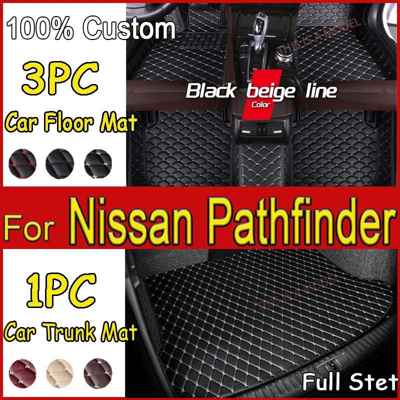 Podlahové rohože pre autá pre Nissan Pathfinder R52 7Seat 2014 ~ 2020 Automatické anti-kožné kožené koberce Koberce Pad Interiérové ​​diely