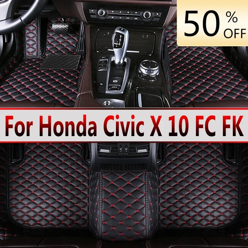 Podlahové rohože pre honda Civic x 10 FC FK 2016 ~ 2021 Koberce kožené podlahové podlahy koberce interiérové ​​diely nepremokavé podložky