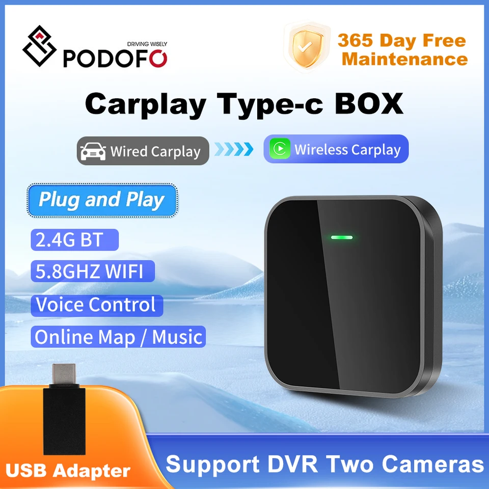 Podofo káblové CarPlay do bezdrôtového aktivátora Dongle Activator CarPlay AI Box pre univerzálnu podporu USB/Type-C Port