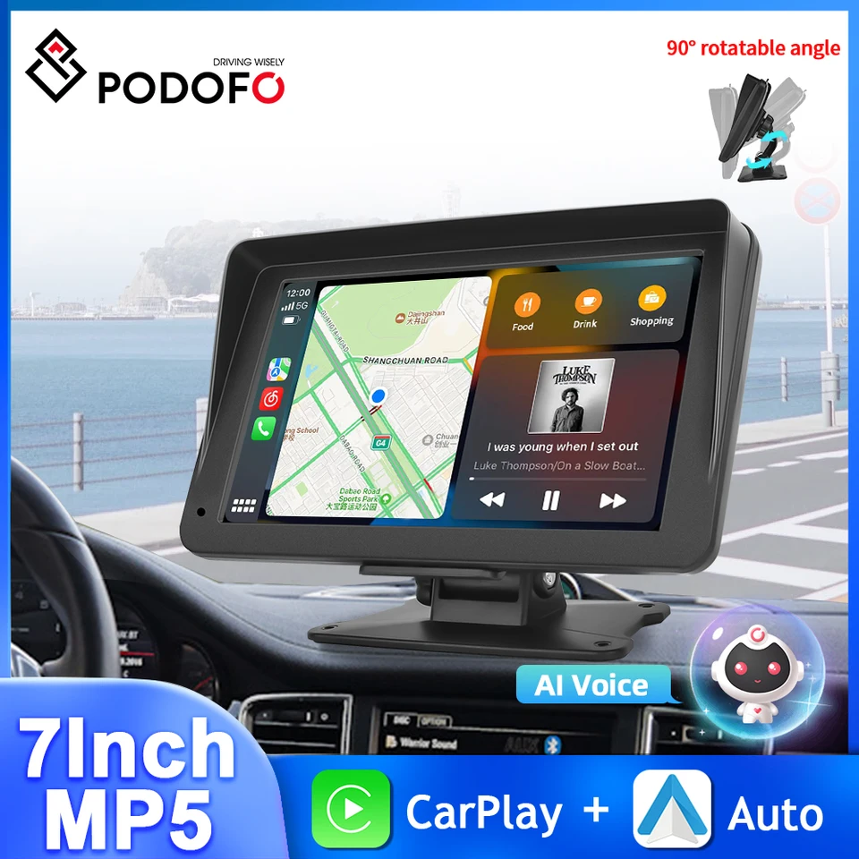 Podofo Universal 7 -palcový monitor automobilu AirPlay Car Radio Multimedia Video Player Prenosný HD bezdrôtový Carplay Auto hlasové ovládanie