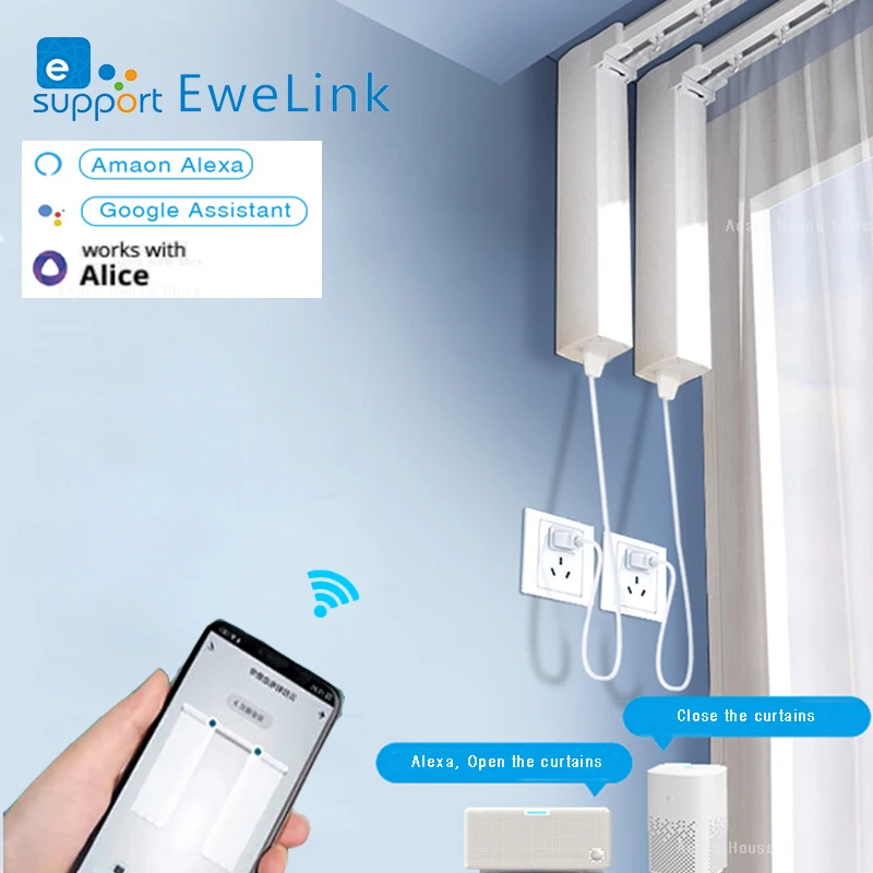 Podpora Ewelink App WiFi Electric Smart Curtain Motor Motor Motor Track Track Intelligent Support Yandex Alice Alexa Google Assist