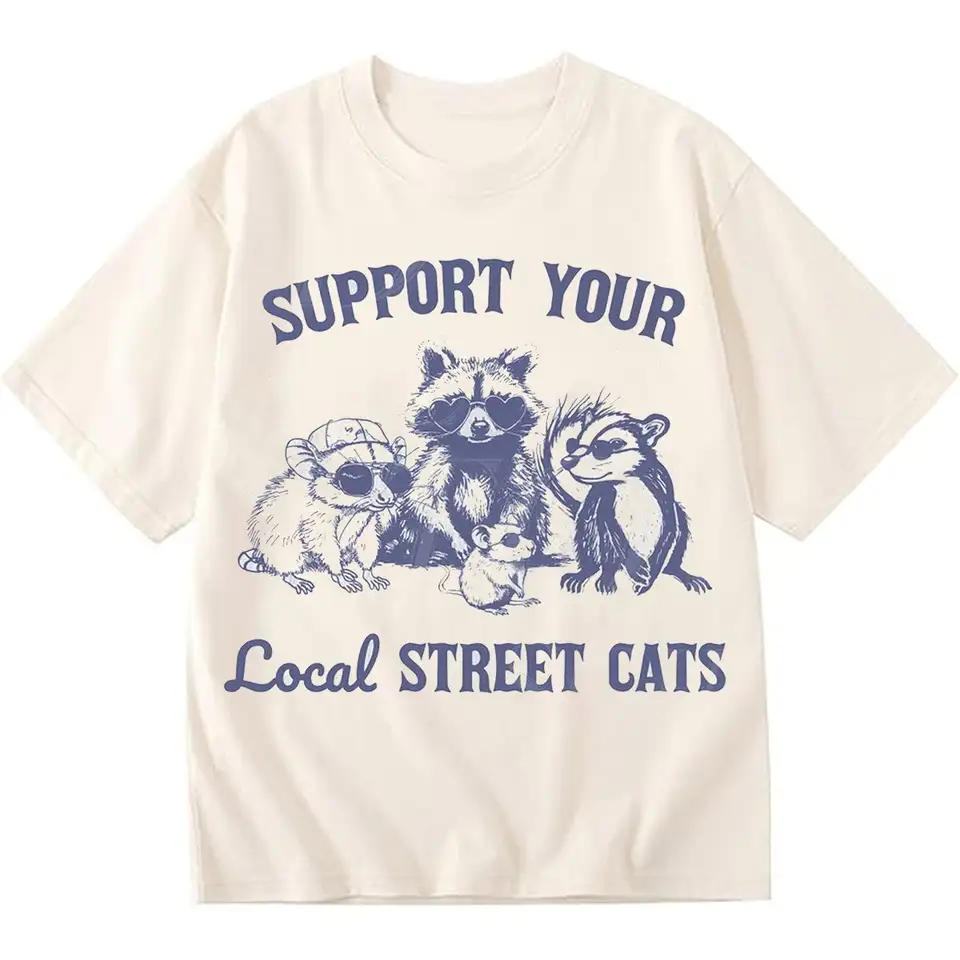 Podporte miestne pouličné mačky retro T košeľa Funny Trash Pandal Raccoon Vintage Possum Gag Comfort Color