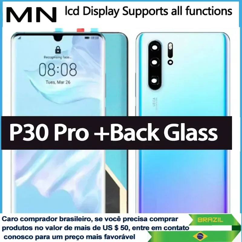 Podporuje všetky funkcie LCD Originál pre Huawei P30 Pro, Displej dotykovej obrazovky so zadným skleneným VOG-L29, VOG-L09, 6,47 in