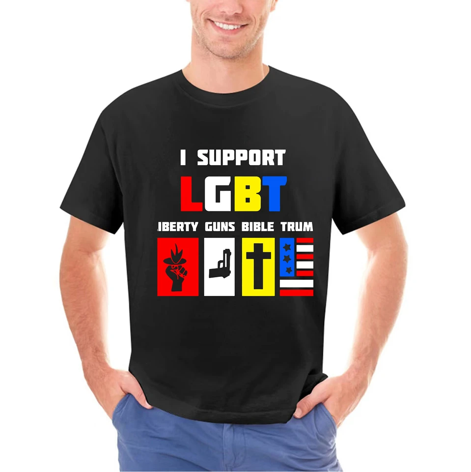 Podporujem LGBT Liberty Guns Biblia Trump Trh košele vtipné pre mužov najnovšie módne rukávy bavlnené tričko módne vlastné odpaliská