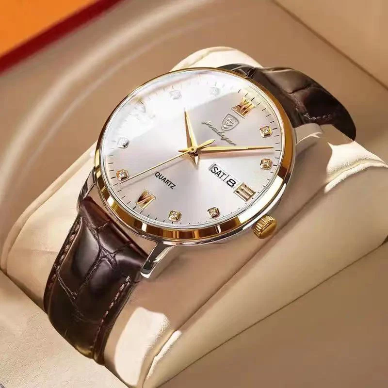 Poedagar Luxury Top Top Business Mužské hodinky Dátum týždenne vodotesné svetelné kožené šaty pánske hodinky relogio maskulino