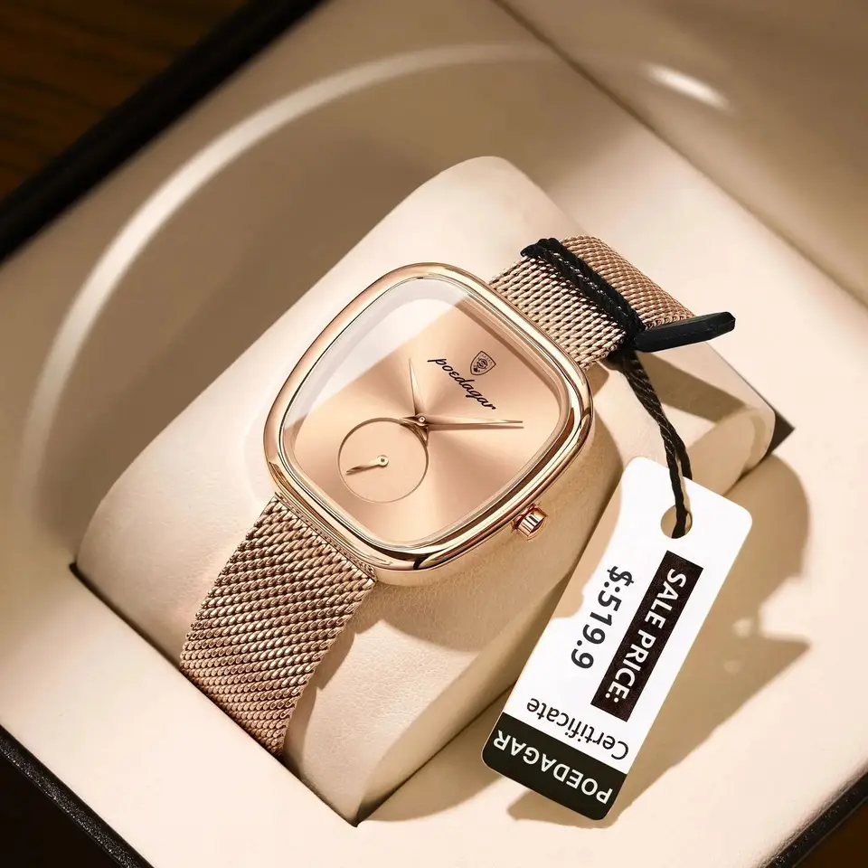 Poedagar Luxusný módny elegantný dámsky hodinky Waterproof Watch for Woman pletene z nehrdzavejúcej ocele Quartz Dámske hodinky Žena Reloj