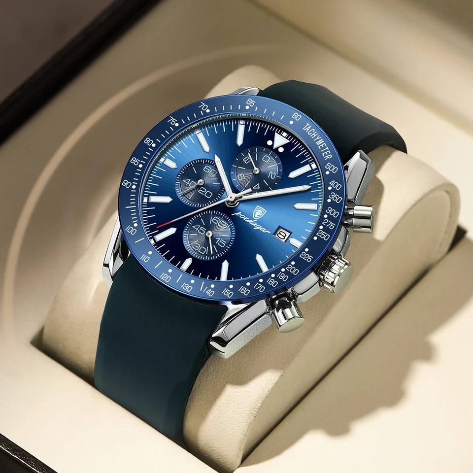 Poedagar muži sledujú módny športový chronograf Silikone Quartz Watches Top Brand Luxusný vodotesný svetelný dátum Pánske náramkové hodinky