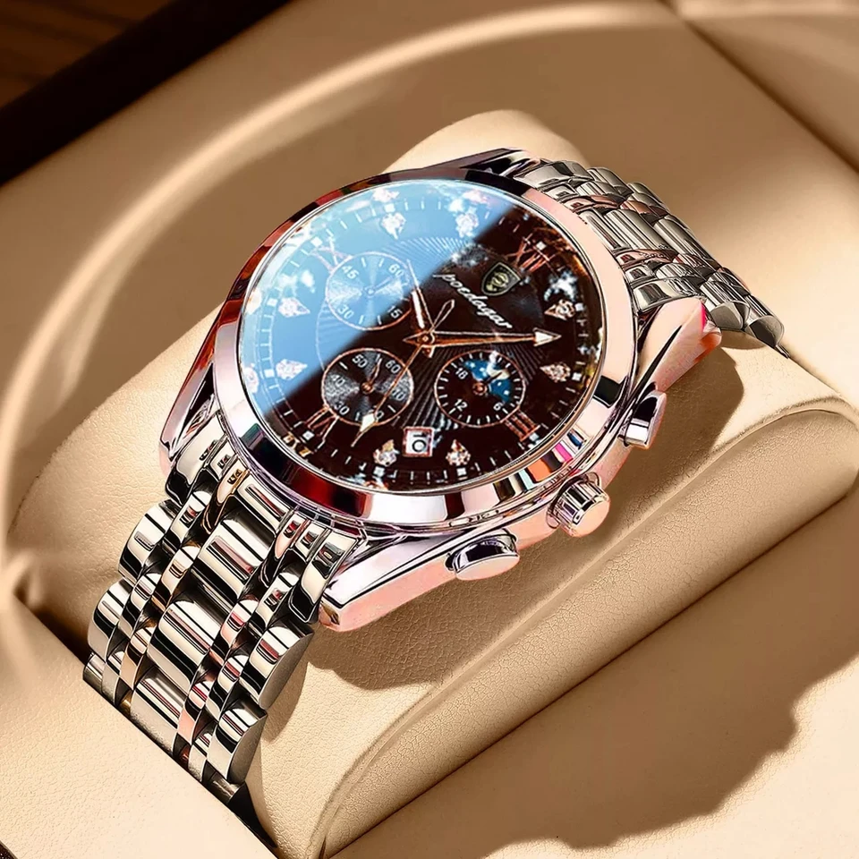 Poedagar muži sledujú športový chronograf Quartz hodinky Top značka Luxus plná oceľ nepremokavá žiarivka
