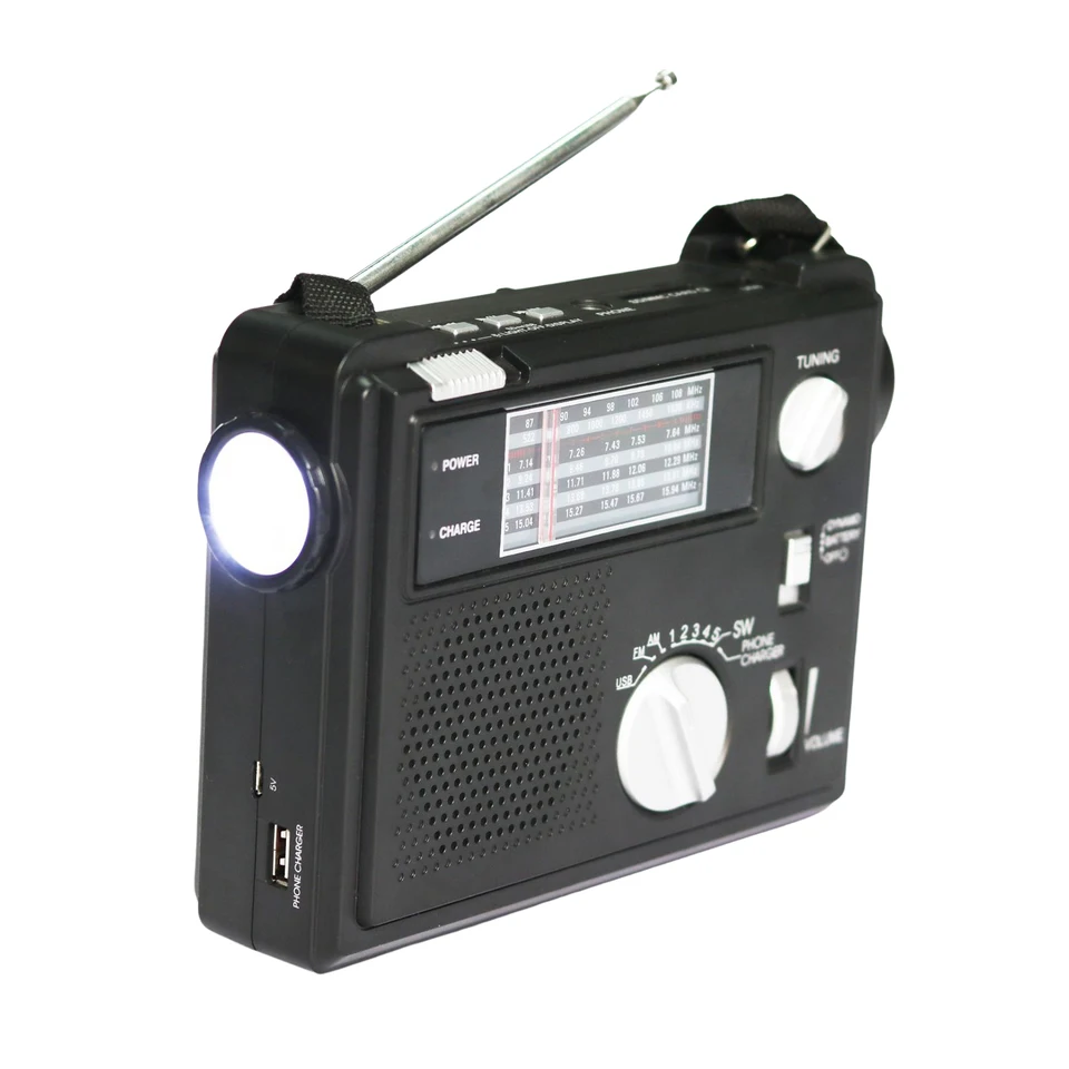 Pohotovostné rádio prenosné AM/FM/SW Weather Radio s pohotovostným napájaním baterky vonkajšie solárne ručné kľukové rádio prijímač