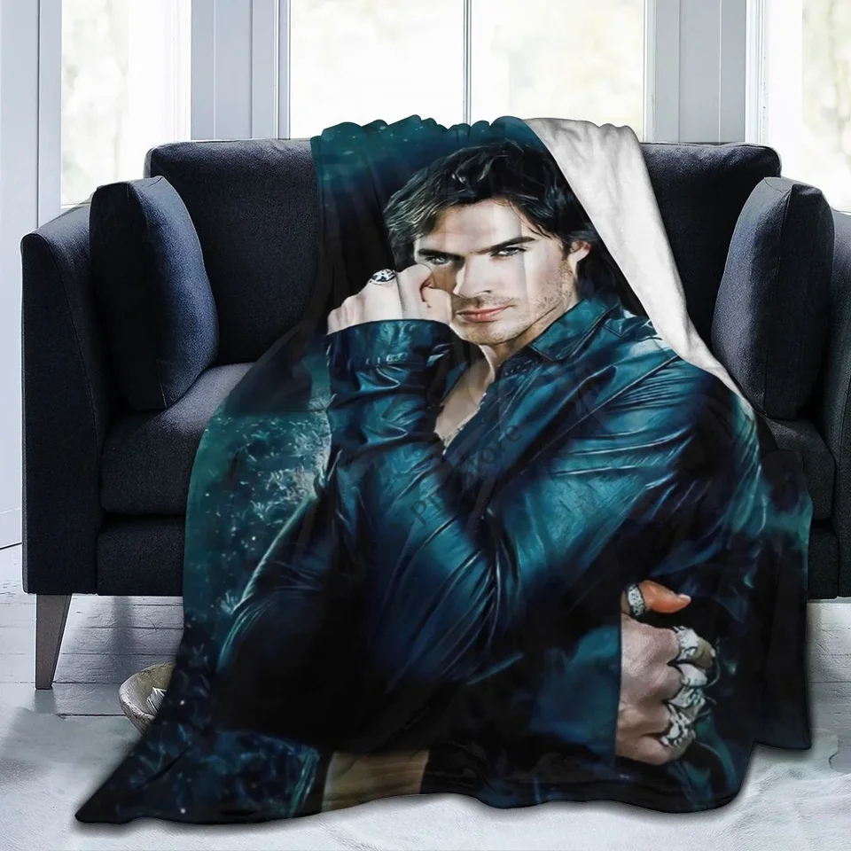 Pohovka posteľ prikrývka super mäkká teplá Damon Salvatore Vampire Diaries Funny 3D tlač prikrývky prikrývka fleece