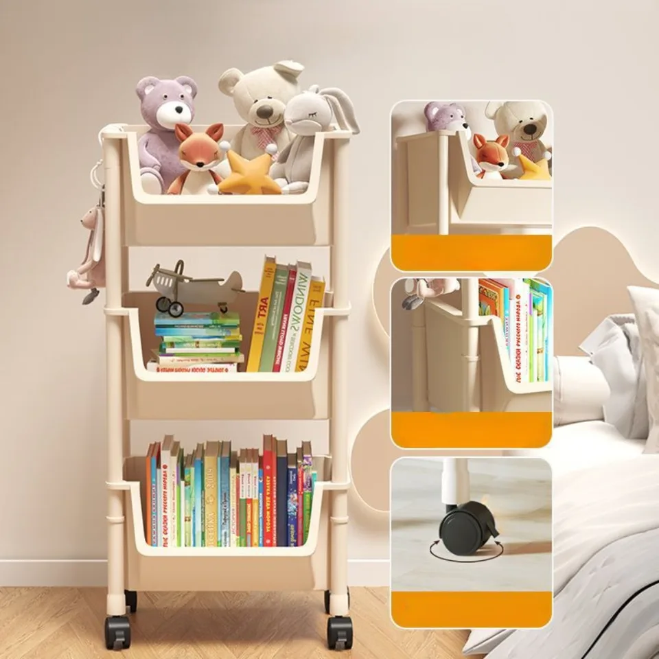 Pohyblivé kníhkupectvo Trolley Kuchynské skladovacie stojany silná zaťažovacia kapacita zobrazovacia skrinka s kolesami stojan Creative Bookshelf