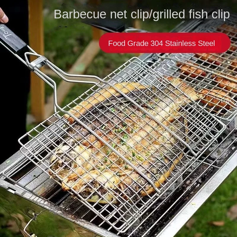 Pohyblivý grilový kôš Prenosná nehrdzavejúca oceľ s odnímateľnou rukoväťou steak a ryby