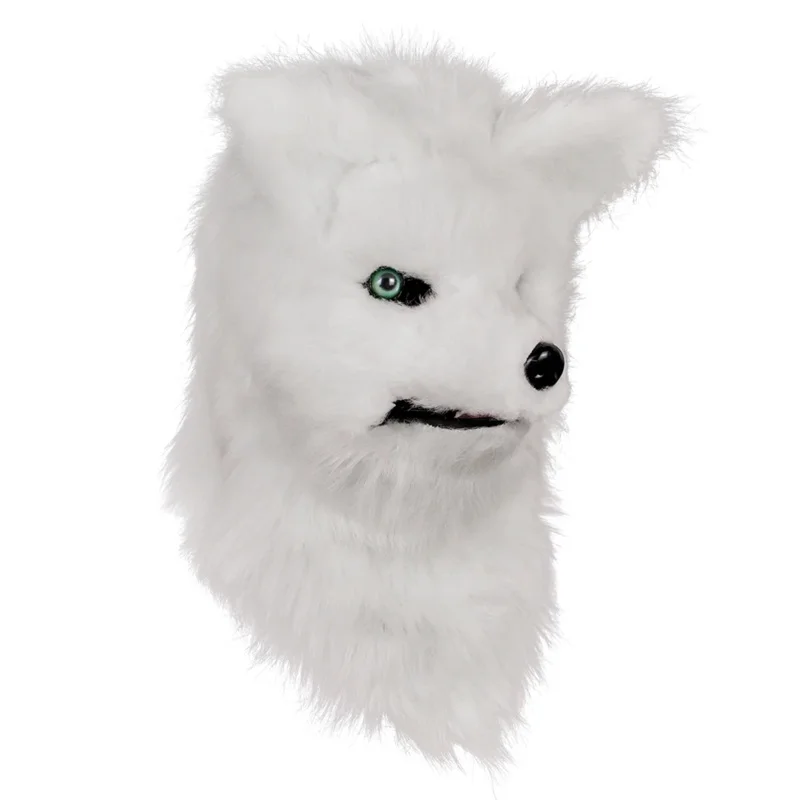 Pohybujúca sa maska ​​White Fox Realistická líška Kostým pohyblivá ústa biela líška hlava Halloween maškaráda pre večierok 06#