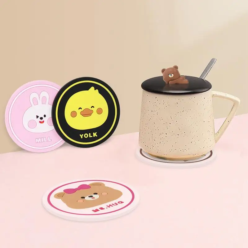 Pohár automobilov držiak na dráhu roztomilý nekrípujúci roztomilý okrúhly automobil Coaster Cartoon Animal Round Round Tepelne odolné proti tepla proti šikanovaniu stolovej dráhy