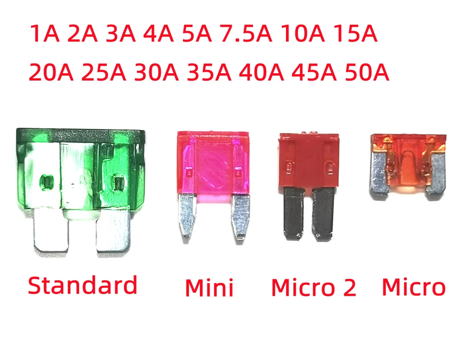 Poistky Štandardné mini mikro 2 poistky automobilu 2a 3a 5a 7.5a 10a 15a 20a 25a 30a 35a 40A 40A AMP Clip Poistka Sada pre auto Mini Mini Malé médium