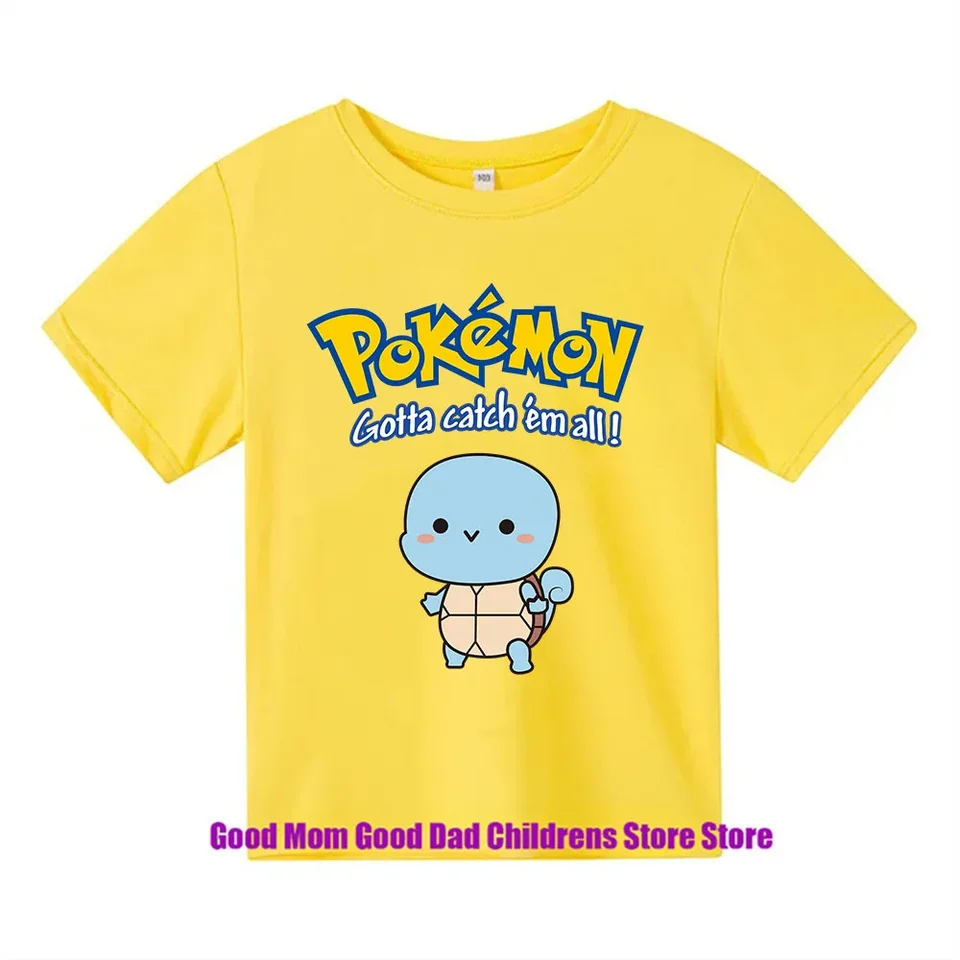 Pok É Mon, Pikachu, Johnny Turtle, Anime, Cartoon, Tričko, voľné, módne, krásne, chlapci, dievčatá, leto 2024 Nové vydanie