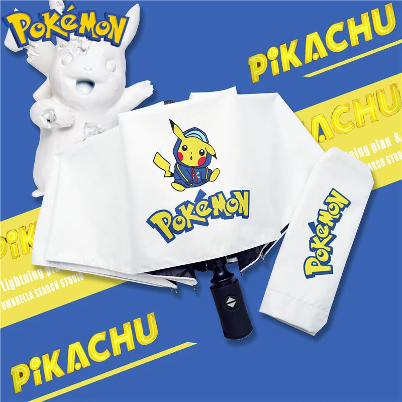 Pokemon Anime Pikachu Parasol Children Študent Čierne lepidlo potiahnuté anti-UV Tri-T-T-Tou s Parasol Men Dám