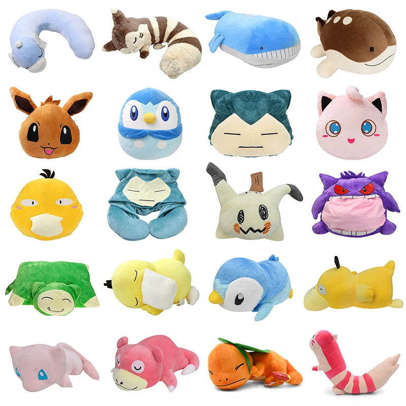 Pokemon Clodsire Wailord Shiny Furret Plush Dolls Gengar Snorlax Mimikyu prikrývka Sleeping Charmander Dragonair Neck Hračky hračky