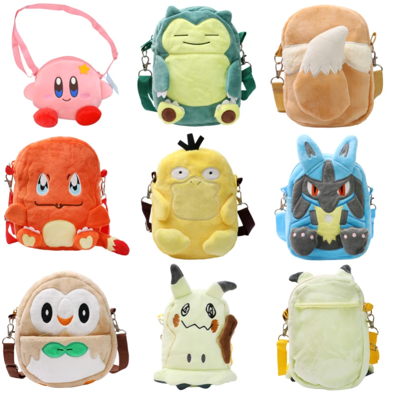 Pokemon mimikyu eevee snorlax charmander plyšové hračky na ramene kawaii rowlet Lucario Kirby Coin Pepse Soft Cute Cute Peluche Doll