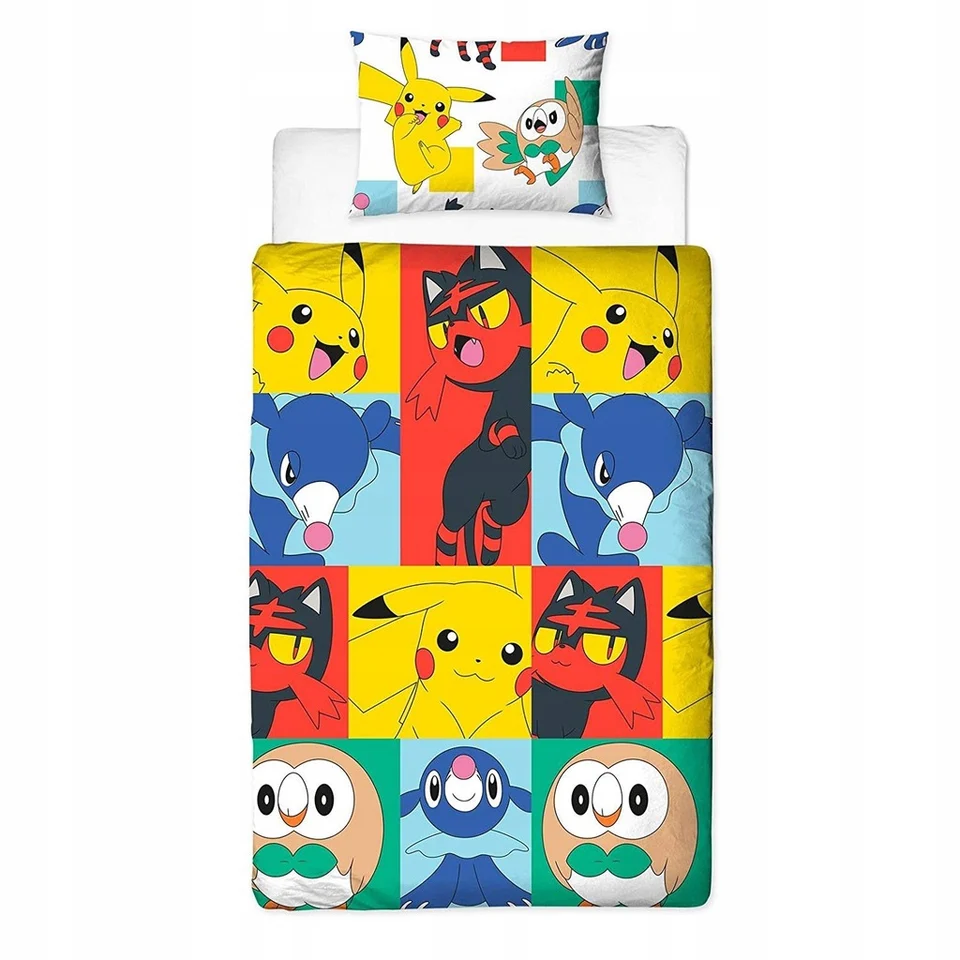Pokemon Pikachu anime dizajnový kryt prikrývky s vankúšmi, mäkká microvlákna Duvet zátoka so zipsom pre deti dospelých