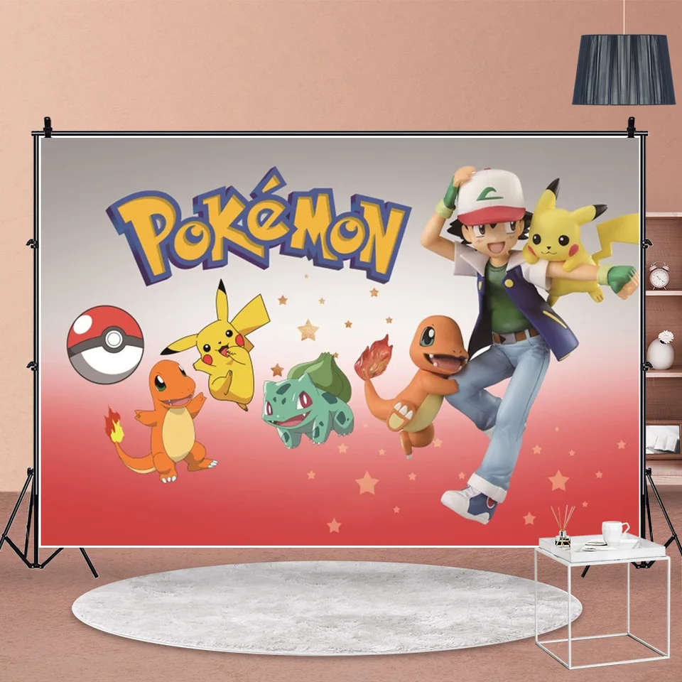 Pokemon Pikachu Ash Ketchum Photo Pozadie Photografia Photografia Pozadie bábätká narodeninová oslava Dodávky REPS Banner Decorácie