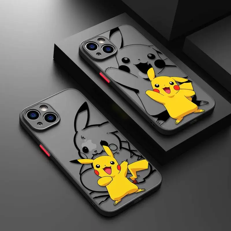 Pokemon Pikachu karikatúra pre iPhone 16 15 14 13 12 11 Pro Max xs Max 7 8 plus telefónne puzdro Shot -odolný priehľadný čierny matný kryt